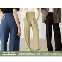 Amyy Studios commute dry and easy to make sense of lepsy and casual straight cylinder side zipped long western pants tricolor