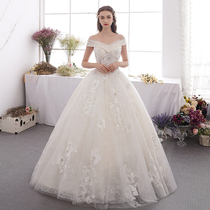 French light wedding dress 2021 new bride little girl one word shoulder line go out yarn shake sound with winter