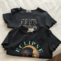 xixi Xiexi figure Summer high waist slim wooden ear sleeve round neck short short sleeve t-shirt womens top