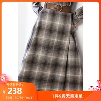 LILY winter new womens temperament Plaid A scattered high waist long skirt 119430C6112