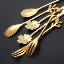 New European coffee spoon stainless steel small spoon creative cute Nordic home fruit fork petal dessert spoon