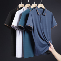 Middle and old age Turned Ice silk short sleeve T-shirt Male Summer speed Dry loose Breathable Dad Half Sleeve POLO Shirt Father Dress