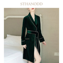 Spring and Autumn pajamas womens velvet velvet nightgown lace-up medium-long bathrobe can wear sexy home clothes outside two-piece set