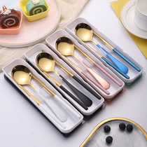 Net red 304 stainless steel portable tableware set students outdoor spoon chopsticks gift tableware two-piece meal