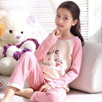 Spring and autumn childrens pajamas girls summer long sleeves cotton children big children girls home clothes thin