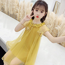 Korean girl dress 2021 new summer skirt childrens summer dress Foreign color Net red solid color girl princess dress
