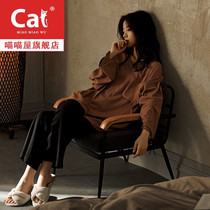 Pajamas ladies cotton spring and autumn thin solid color long sleeves sweet Korean summer home clothes two-piece set can be worn outside
