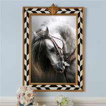 117x81 French American black and white grid gold fireplace painting decorative painting Horse gray horse head living room study hand-painted oil painting