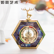 European Hyundai Net red clock brass fawn agate shell creative table clock light luxury desktop ornaments