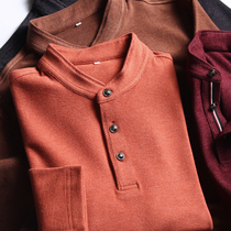 Autumn and winter new warm double-sided velvet mens simple slim leisure Henry stand collar long sleeve T-shirt base shirt