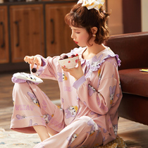 Spring and autumn long-sleeved pure cotton pajamas Womens cotton 2021 new home clothes two-piece suit casual can go out