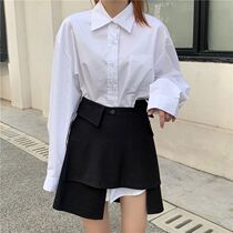 Design sense niche suit womens autumn 2021 new Korean casual shirt irregular short skirt two-piece suit