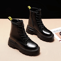 Tide brand inner heightening Martin boots womens British style 2022 new autumn and winter plus velvet leather thick-soled small short boots