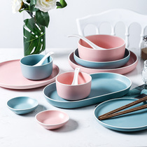 Nordic ins plate household plate rice noodle bowl soup bowl chopsticks dish spoon set men and women couples tableware 2 4 people food