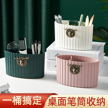 Desktop storage Ins pen holder Large capacity light and luxurious table shelf Multi-functional storage barrel Creative containing box
