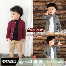 2022 Spring loaded new Korean version Childrens Collar Plaid Shirt Pure Cotton Boy Baby Long Sleeve Shirt Casual Ocean Qi