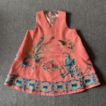 Cloud decoration totem original womens dress Phoenix peony hand embroidered wild fashion v-neck midi dress