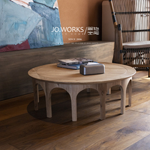 Brief Eu Modern Solid Wood Tea Table Nordic Living Room Round A Few Days Style Tea Table Creative Log Small Tea Table Custom Round Tea Table