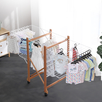 Floor-to-ceiling drying rack solid wood foldable household balcony indoor cool hanger mobile drying rack Outdoor Quilt shelf