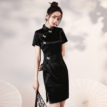Black cheongsam 2021 new female summer improved young girl Daily little retro dress short