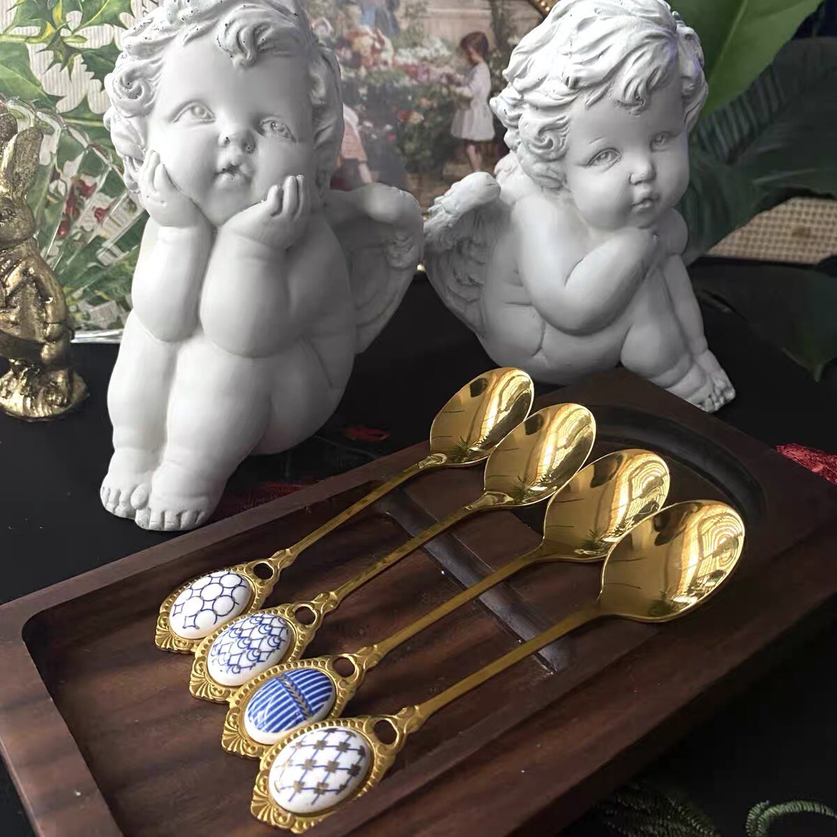 Red Brick House Onevoice Vintage Gold Ceramic Spoon Dessert Spoon Set of Four - Taobao