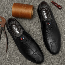 Hong Kong Spring mens shoes 2022 new men casual leather shoes genuine leather Korean version breathable one foot pedal soft bottom bean-bean shoes