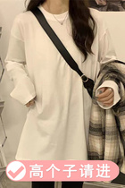 High subwhite slats undershirt woman 170ins Korean version spring autumn loose 175 ultra mid-length plus suede long sleeve t-shirt