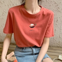 95% cotton summer new short sleeves T-shirt female Korean version loose big code pure white compassionate fruit short sleeve womens clothing