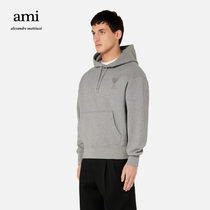 AMI Mens Classic Love Cotton-Solid Color Casual Sports Simple Wide Short Embroidered Hooded Heavyweight Sweatshirt