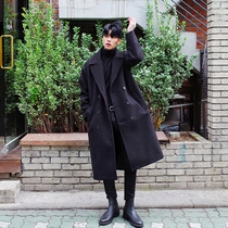 Autumn and winter double-breasted woolen coat mens trench coat wool coat mens long Korean version loose mens woolen coat