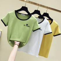 Avocado green t-shirt short-sleeved womens 2021 summer new cotton wild half-sleeve t-shirt Korean version matcha green top