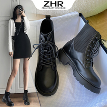 ZHR Martin boots 2021 New British style plus velvet thick heel boots leather round head Joker casual boots children