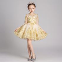 Little girl Princess dress Girl golden flower girl Host dress Childrens piano performance costume performance foreign style autumn