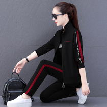 BBQ casual wear sports suit womens spring autumn 2022 new Korean version long sleeve stand guard coat with big code three sets