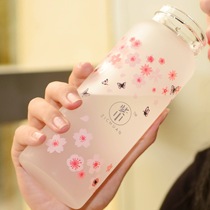 Frosted water cup glass cute female student fresh portable glass cup cute creative cherry blossom water Cup