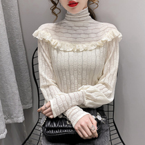 High collar base shirt womens long sleeves autumn and winter 2020 fashion wooden ear reducing collar Joker sleeve foreign style inner top