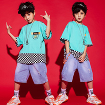 Childrens hip-hop handsome street dance suit boy hiphop jazz dance costume childrens summer tide loose T-shirt