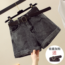 South Korea high-waisted denim shorts womens 2021 summer new black hole loose foreign atmosphere thin wide leg ins tide