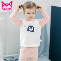 Cat man baby cotton padded warm boys and girls young children thickened baby warm clothes autumn and winter three-layer underwear set