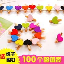 Creative original wooden clip wedding photo clip color hanging photo wall decoration hemp rope DIY small clip love clip