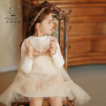 girls' dress 2022 new children's dress autumn winter princess vest dress woolen dress padded little girl's elegance