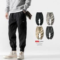 Work Pants Mens Boarder Bouquet Leggings Pants Korean Version Long Pants Plus Suede Thickened Closeted Foot Pants Autumn Winter Mens Small Foot Casual Pants