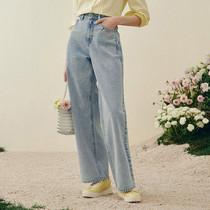 2022 spring and summer new small bear jeans Long pants loose Han version straight drum pants Thin Tide Female TTTJ226306I