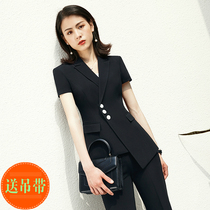 Professional suit female summer 2021 new fashion short sleeve suit host skirt dress white collar business overalls
