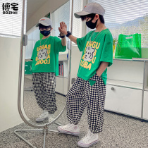 Childrens boomers short sleeve suit boy 2022 new CUHK Tong Shuai Gas Trendy Two Sets Baby Boy Clothing