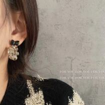 FOR YOU INLAID DRILLING BLACK BOW TIE 925 SILVER NEEDLE TEMPERAMENT EARRINGS RETRO AUTUMN AND WINTER MATCHING Wind Ear Clip Woman