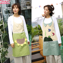 Pure Cotton Nice Apron Lady Fashion Restaurant Work Suit Korean Version Cute Princess Home Kitchen Cotton Linen Cook