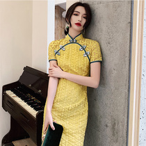 Fa-style qipao 2022 new improved yellow lace dress for young girls young retro Chinese wind spring and summer