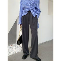 EM gray wide leg suit pants womens high waist drop sense casual mopping pants 2021 spring and autumn new small man