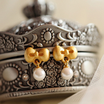 Yinben original bow s925 sterling silver plated 24k gold natural pearl stud earrings female sweet princess style earrings